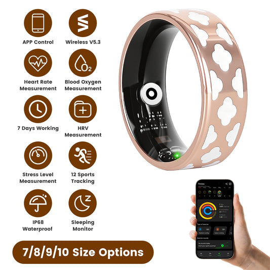 Smart Ring Health Tracker Fitness Sleep Stress HRV Tracker With Charging Case Magnetic Charging Cable For Women & Men Compatible With IOS & Android 7-Day Battery Life Size 7 Size 8 Size9 Size10